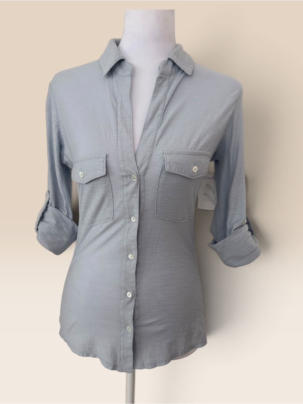 James Perse Light Gray Button-Down Shirt with Chest Pockets